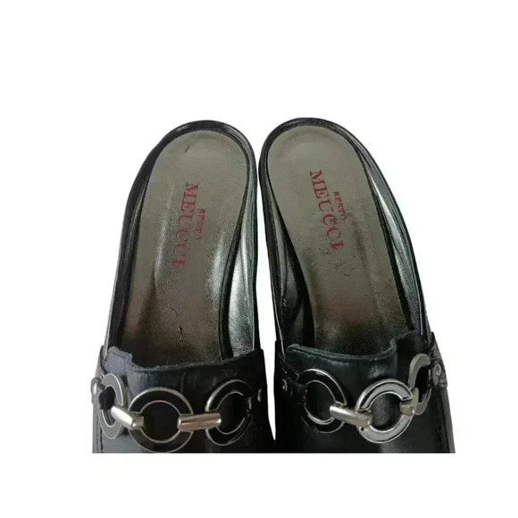 Sesto Meucci Leather Mules Slides Slip On Shoes Black Silver Chain Size 9 M - Picture 3 of 9